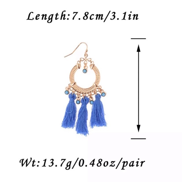 🛍3/$20 Gold Blue Boho Tassel Earrings - Picture 2 of 2
